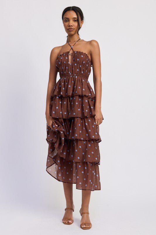 TIERED RUFFLE MAXI HALTER DRESS - HOUSE OF SHE