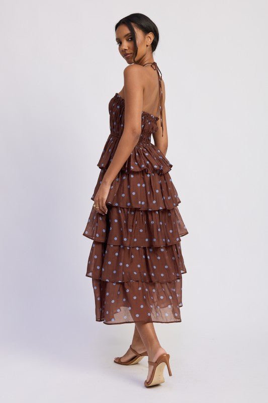TIERED RUFFLE MAXI HALTER DRESS - HOUSE OF SHE