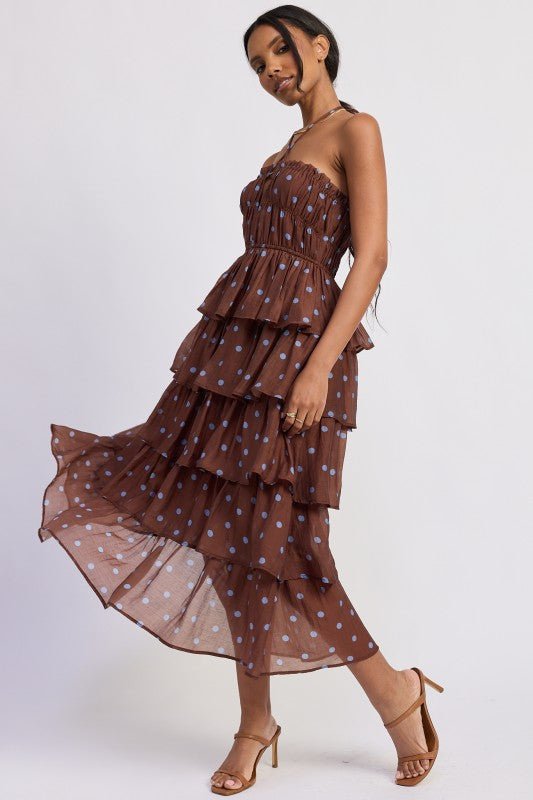 TIERED RUFFLE MAXI HALTER DRESS - HOUSE OF SHE