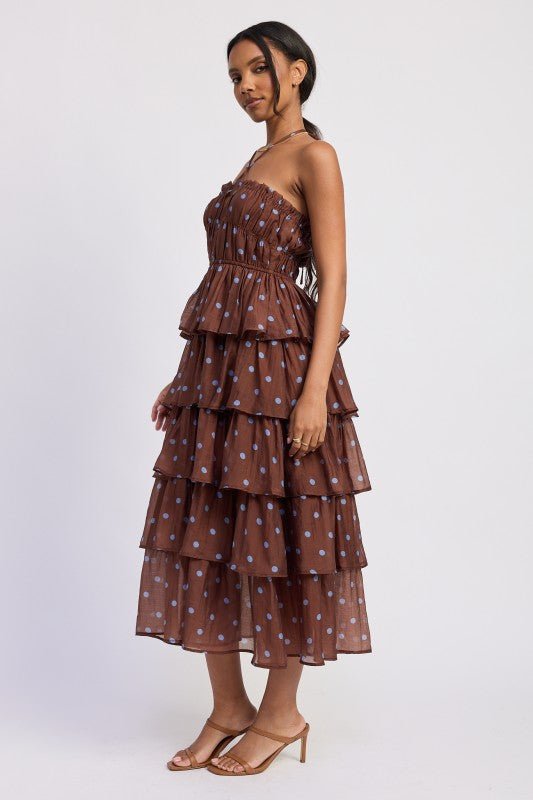 TIERED RUFFLE MAXI HALTER DRESS - HOUSE OF SHE