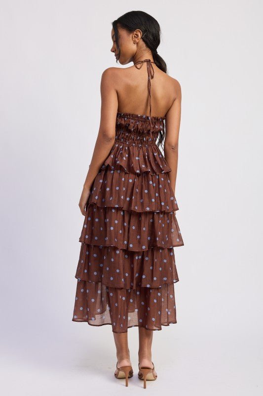 TIERED RUFFLE MAXI HALTER DRESS - HOUSE OF SHE