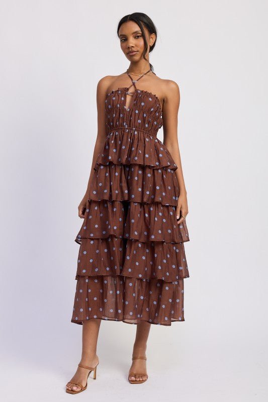 TIERED RUFFLE MAXI HALTER DRESS - HOUSE OF SHE