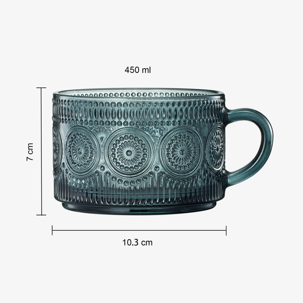 Tonal Hobnail Mug Glassware with 6 Lids & Gold Spoons, Set of 6 - HOUSE OF SHE