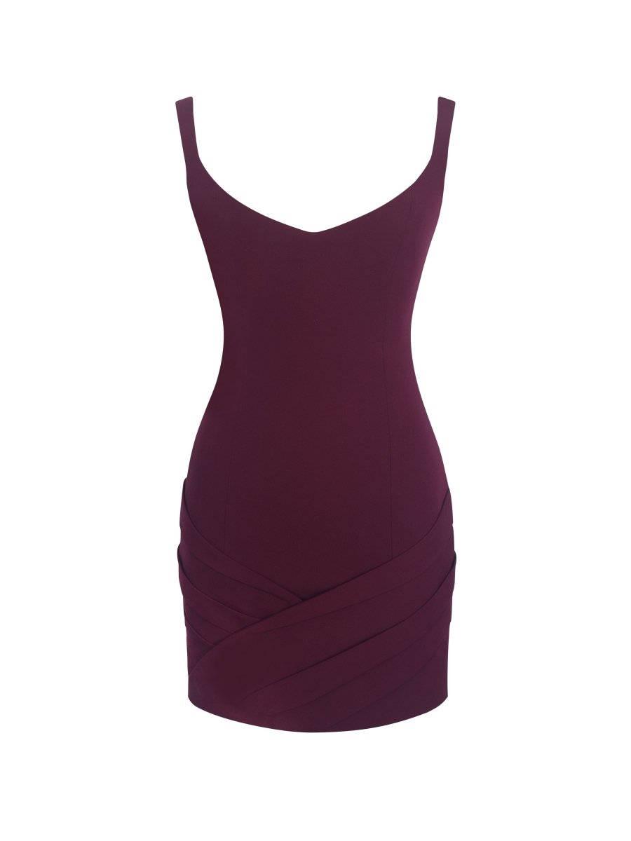 Tori Wine Red Mini Dress with Chiffon Scarf - HOUSE OF SHE