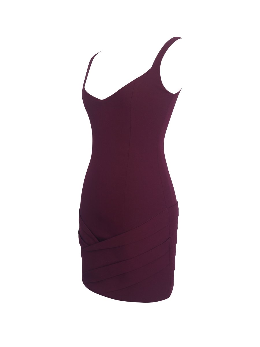 Tori Wine Red Mini Dress with Chiffon Scarf - HOUSE OF SHE