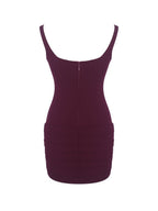 Tori Wine Red Mini Dress with Chiffon Scarf - HOUSE OF SHE
