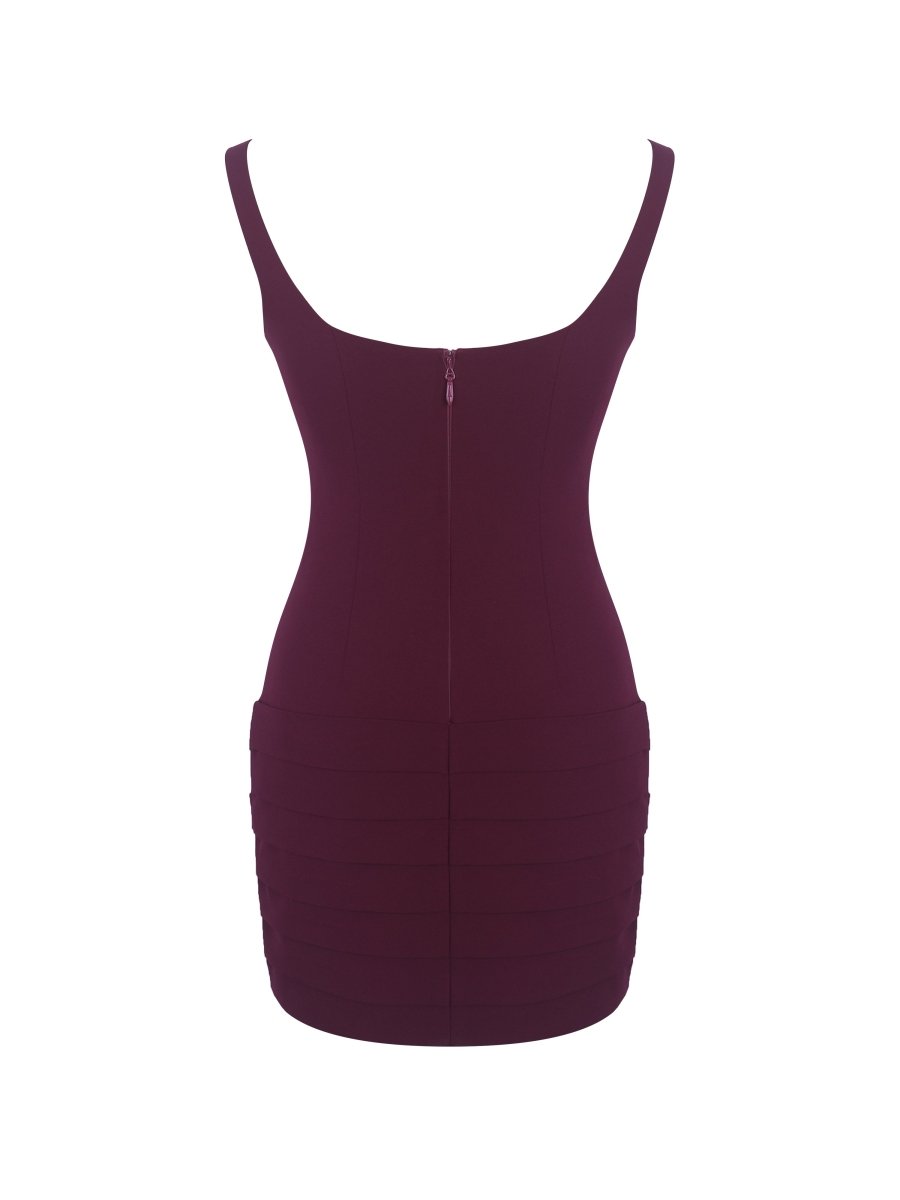 Tori Wine Red Mini Dress with Chiffon Scarf - HOUSE OF SHE