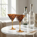 Tortoise Leopard Print Martini 9oz - Set of 2, 7.1" Spotted Borosilicate Cocktail - HOUSE OF SHE