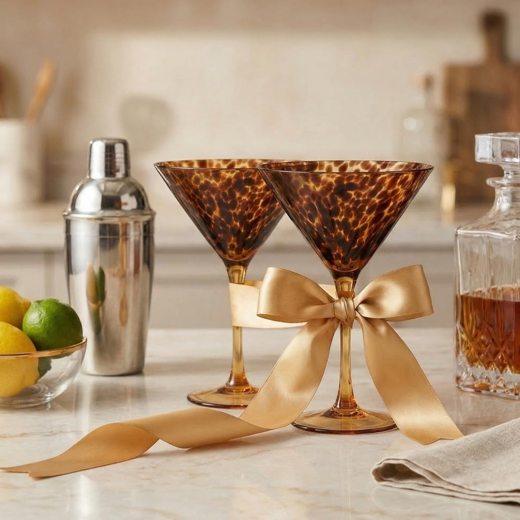 Tortoise Leopard Print Martini 9oz - Set of 2, 7.1" Spotted Borosilicate Cocktail - HOUSE OF SHE