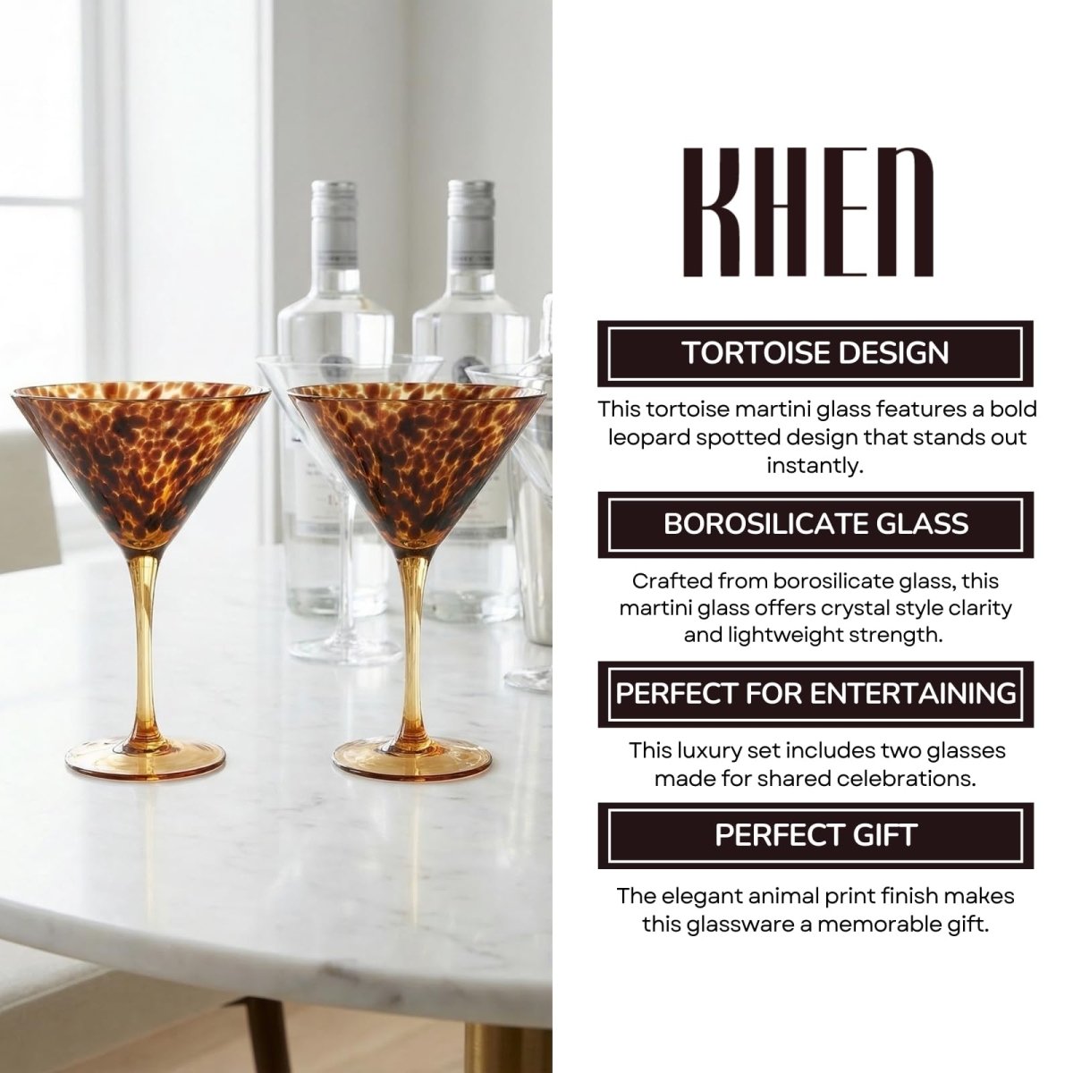 Tortoise Leopard Print Martini 9oz - Set of 2, 7.1" Spotted Borosilicate Cocktail - HOUSE OF SHE