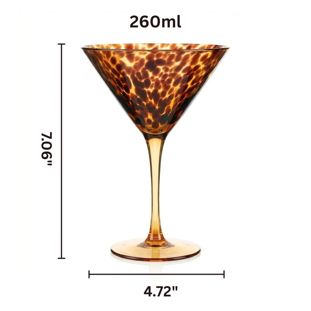 Tortoise Leopard Print Martini 9oz - Set of 2, 7.1" Spotted Borosilicate Cocktail - HOUSE OF SHE