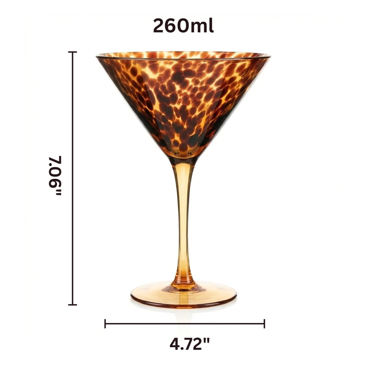 Tortoise Leopard Print Martini 9oz - Set of 2, 7.1" Spotted Borosilicate Cocktail - HOUSE OF SHE
