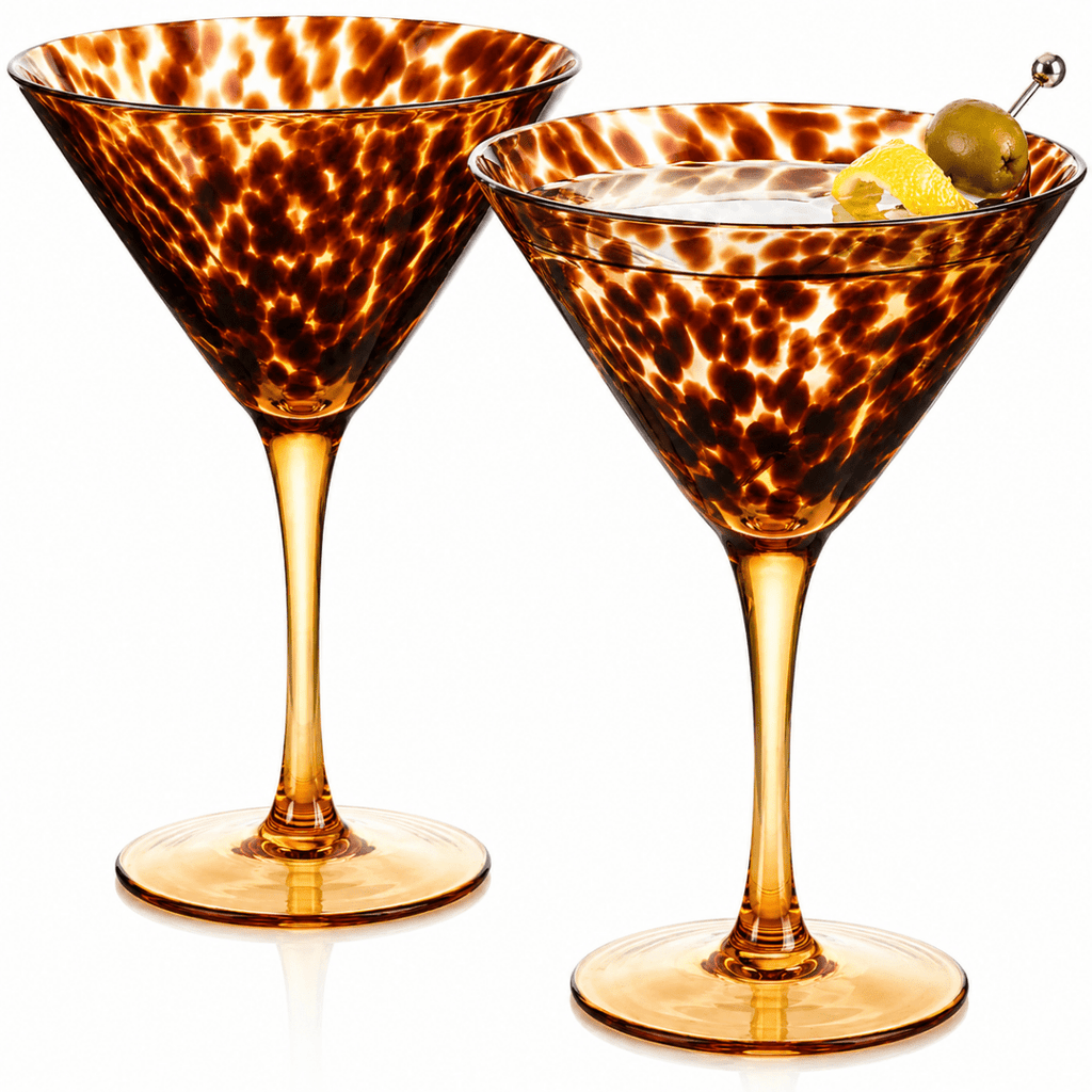 Tortoise Leopard Print Martini 9oz - Set of 2, 7.1" Spotted Borosilicate Cocktail - HOUSE OF SHE
