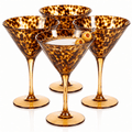 Tortoise Leopard Print Martini 9oz - Set of 4, 7.1" Spotted Borosilicate Cocktail Stem - HOUSE OF SHE