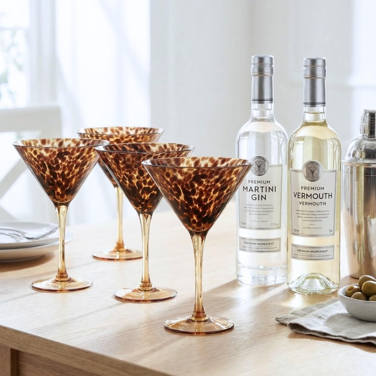 Tortoise Leopard Print Martini 9oz - Set of 4, 7.1" Spotted Borosilicate Cocktail Stem - HOUSE OF SHE