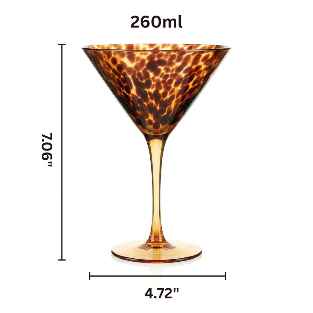Tortoise Leopard Print Martini 9oz - Set of 4, 7.1" Spotted Borosilicate Cocktail Stem - HOUSE OF SHE