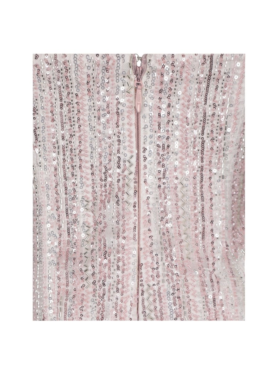 Tosca Beaded Blush Gradient Strapless Peplum Maxi Dress - HOUSE OF SHE
