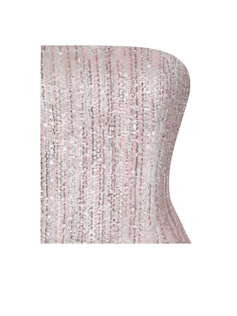 Tosca Beaded Blush Gradient Strapless Peplum Maxi Dress - HOUSE OF SHE