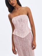 Tosca Beaded Blush Gradient Strapless Peplum Maxi Dress - HOUSE OF SHE