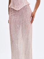 Tosca Beaded Blush Gradient Strapless Peplum Maxi Dress - HOUSE OF SHE