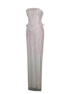 Tosca Beaded Blush Gradient Strapless Peplum Maxi Dress - HOUSE OF SHE