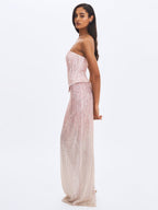 Tosca Beaded Blush Gradient Strapless Peplum Maxi Dress - HOUSE OF SHE
