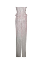 Tosca Beaded Blush Gradient Strapless Peplum Maxi Dress - HOUSE OF SHE