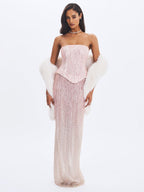 Tosca Beaded Blush Gradient Strapless Peplum Maxi Dress - HOUSE OF SHE