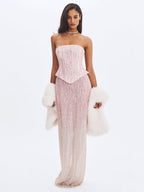 Tosca Beaded Blush Gradient Strapless Peplum Maxi Dress - HOUSE OF SHE