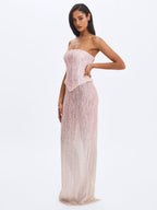 Tosca Beaded Blush Gradient Strapless Peplum Maxi Dress - HOUSE OF SHE