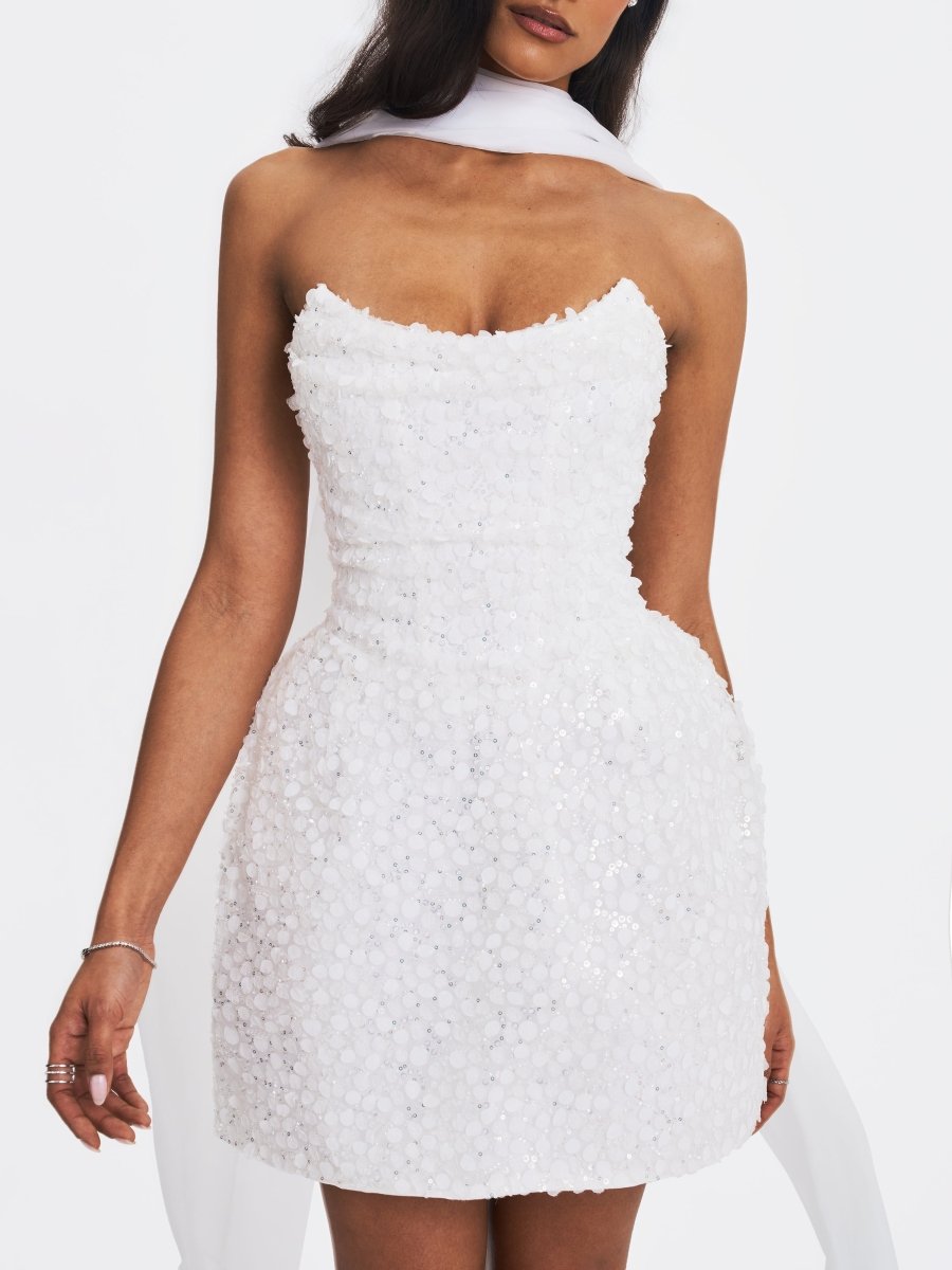 Tressa Beaded Mesh Strapless Mini Dress - HOUSE OF SHE