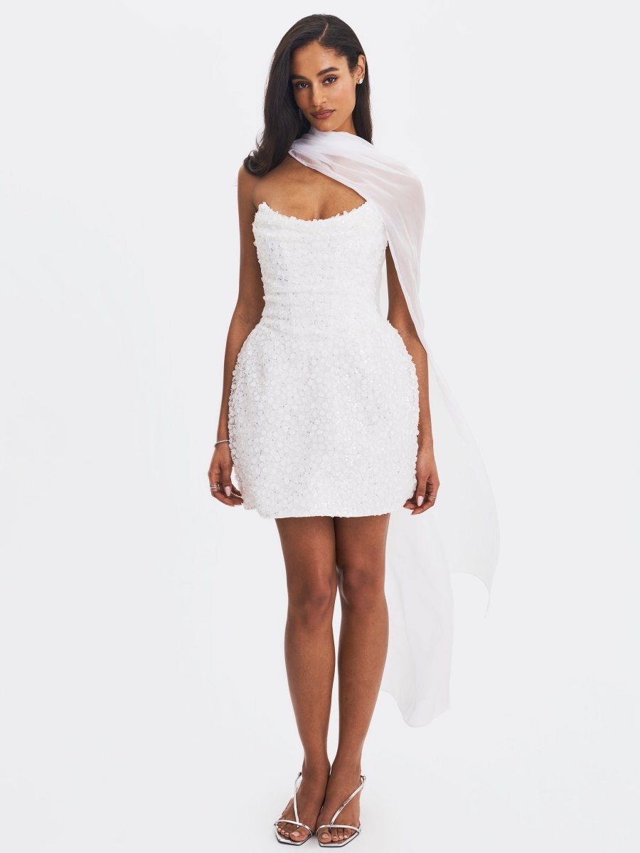 Tressa Beaded Mesh Strapless Mini Dress - HOUSE OF SHE