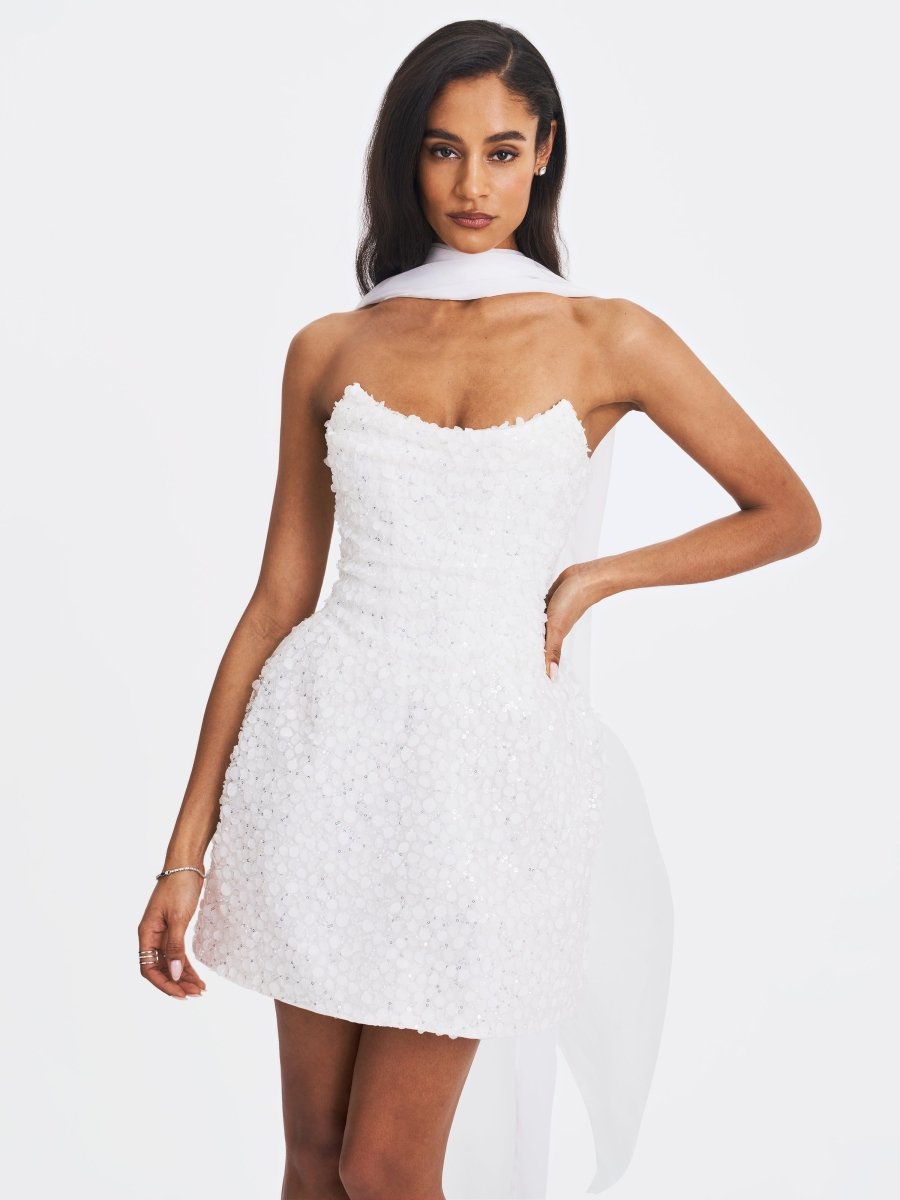 Tressa Beaded Mesh Strapless Mini Dress - HOUSE OF SHE