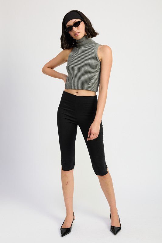 Turtle Neck Ribbed Sleeveless Top - HOUSE OF SHE