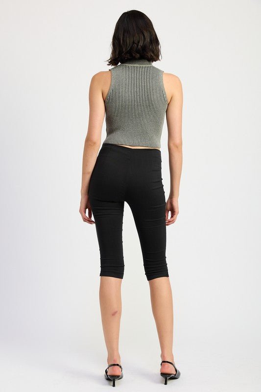 Turtle Neck Ribbed Sleeveless Top - HOUSE OF SHE