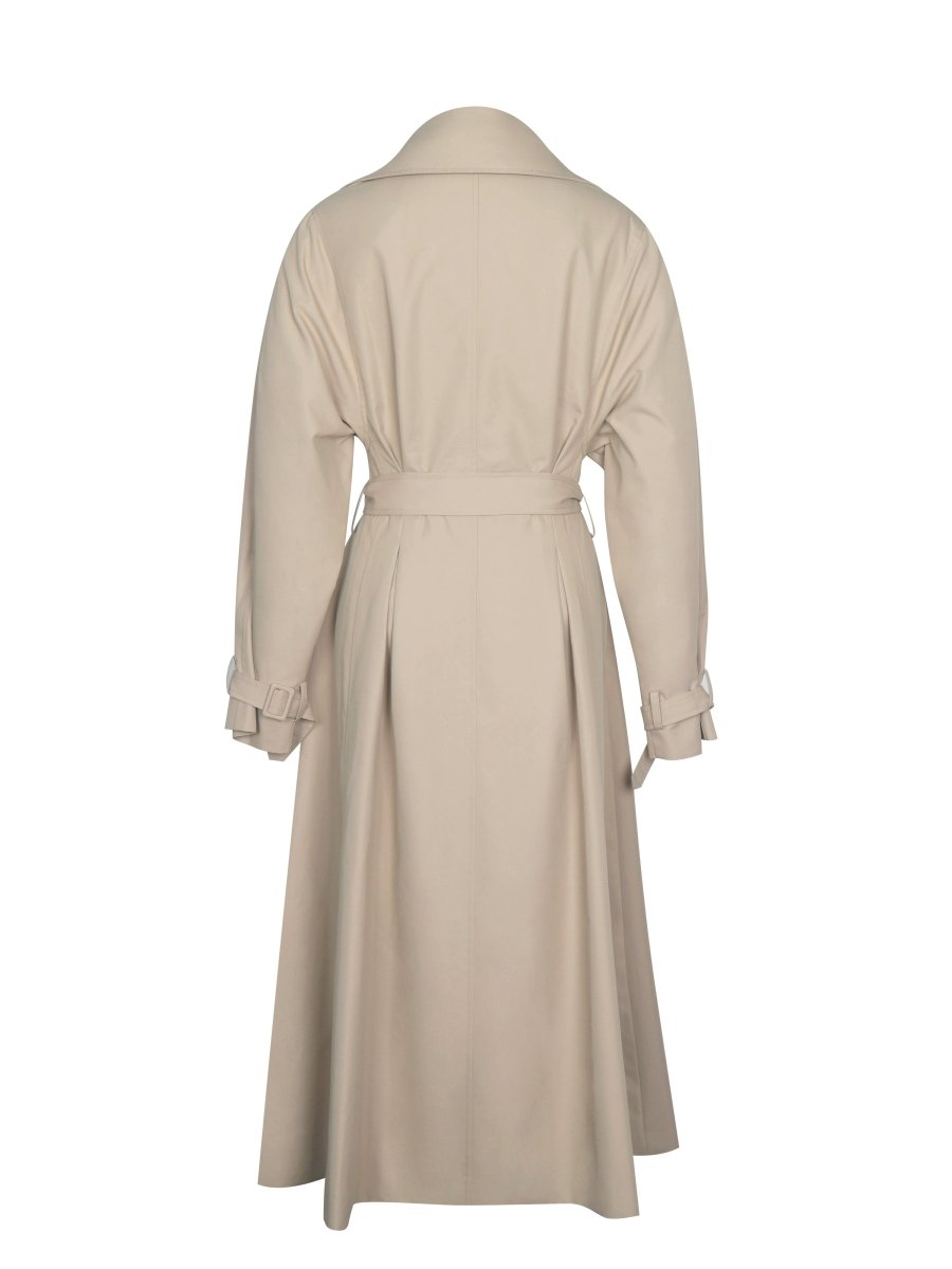 Ulila Beige Double - Breasted Pleated Cotton - Blend Trench Coat - HOUSE OF SHE