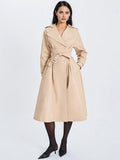 Ulila Beige Double - Breasted Pleated Cotton - Blend Trench Coat - HOUSE OF SHE
