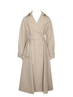 Ulila Beige Double - Breasted Pleated Cotton - Blend Trench Coat - HOUSE OF SHE