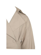 Ulila Beige Double - Breasted Pleated Cotton - Blend Trench Coat - HOUSE OF SHE