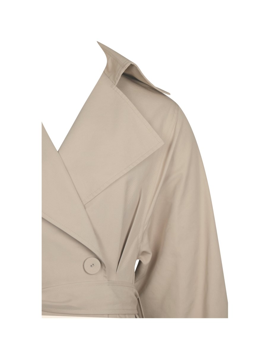 Ulila Beige Double - Breasted Pleated Cotton - Blend Trench Coat - HOUSE OF SHE
