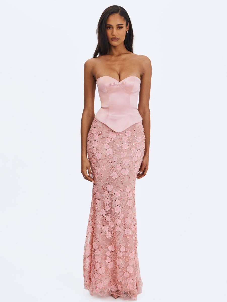 Uliya Rosy Pink Strapless Mermaid Peplum Maxi Dress - HOUSE OF SHE