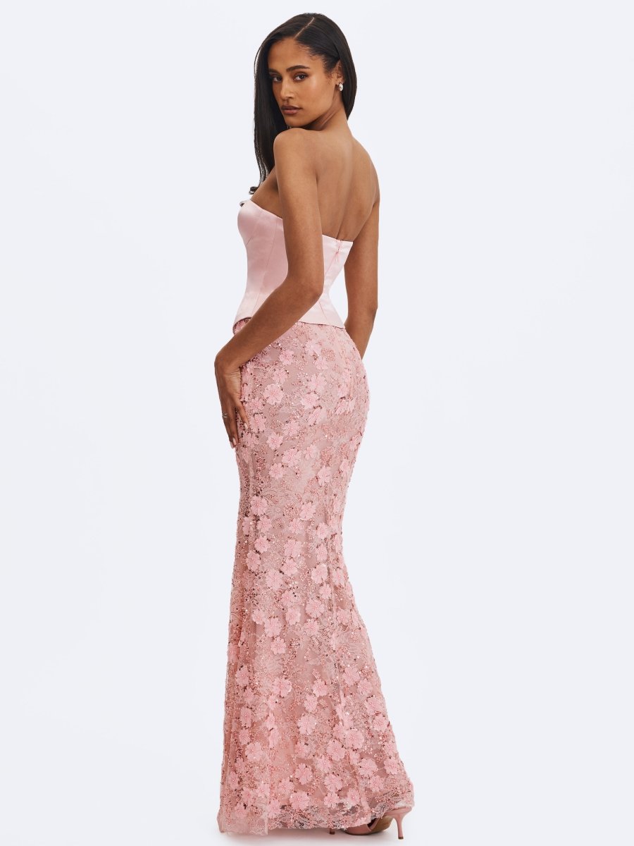 Uliya Rosy Pink Strapless Mermaid Peplum Maxi Dress - HOUSE OF SHE