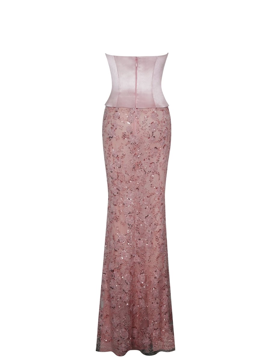 Uliya Rosy Pink Strapless Mermaid Peplum Maxi Dress - HOUSE OF SHE