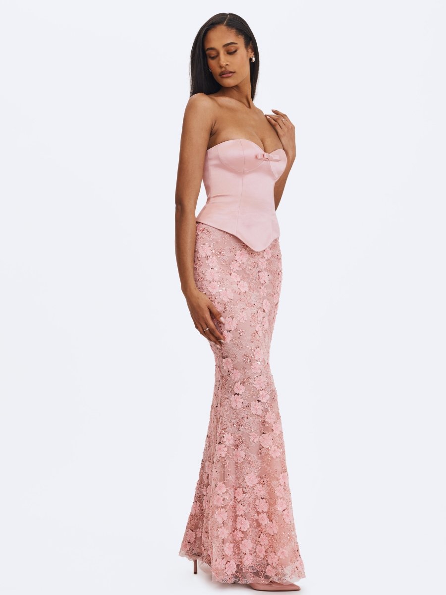 Uliya Rosy Pink Strapless Mermaid Peplum Maxi Dress - HOUSE OF SHE