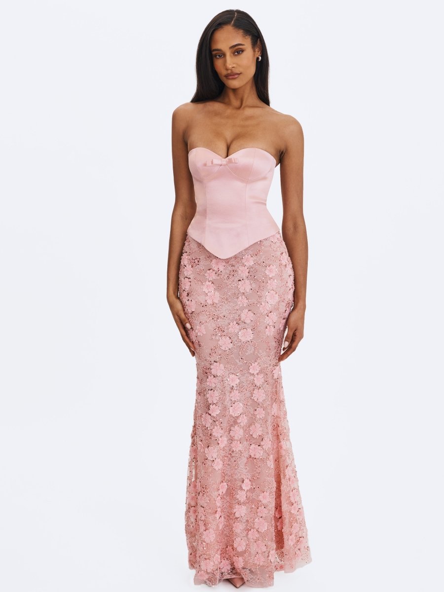 Uliya Rosy Pink Strapless Mermaid Peplum Maxi Dress - HOUSE OF SHE