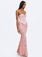 Uliya Rosy Pink Strapless Mermaid Peplum Maxi Dress - HOUSE OF SHE