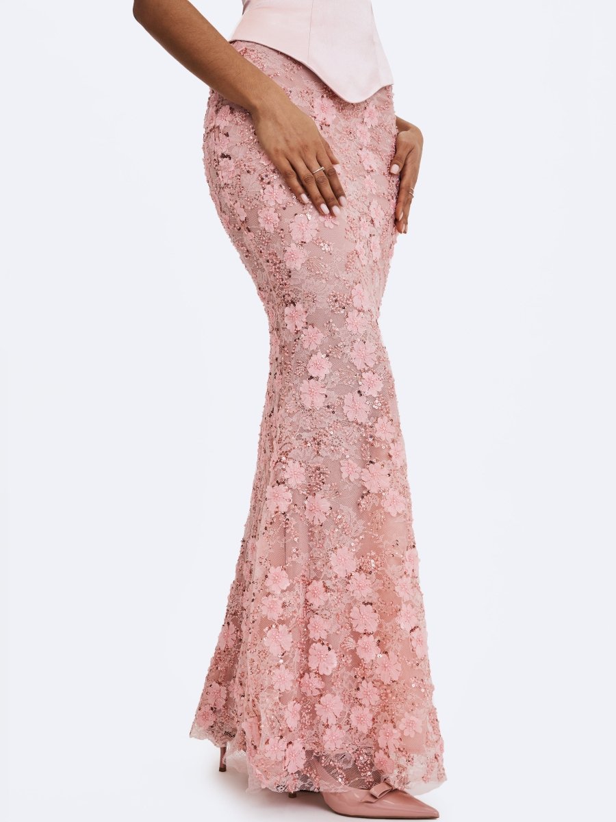 Uliya Rosy Pink Strapless Mermaid Peplum Maxi Dress - HOUSE OF SHE