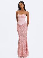Uliya Rosy Pink Strapless Mermaid Peplum Maxi Dress - HOUSE OF SHE
