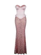 Uliya Rosy Pink Strapless Mermaid Peplum Maxi Dress - HOUSE OF SHE