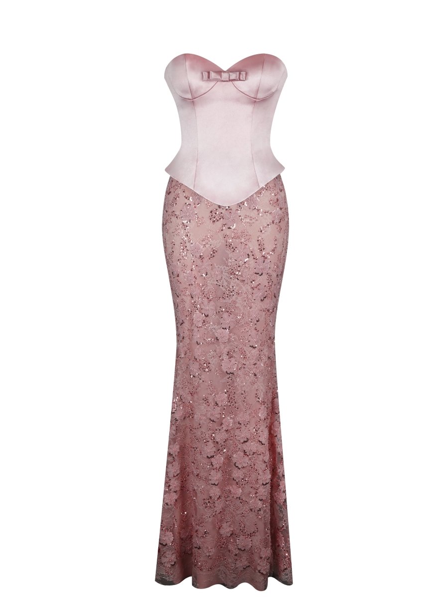 Uliya Rosy Pink Strapless Mermaid Peplum Maxi Dress - HOUSE OF SHE